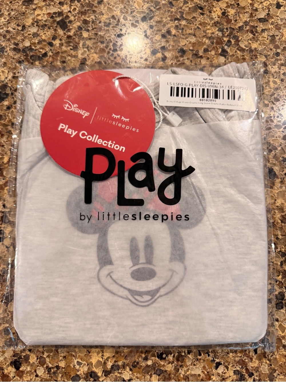 Disney Play Collection Light Gray Minnie Mouse Longsleeve Flutter Bodysuit